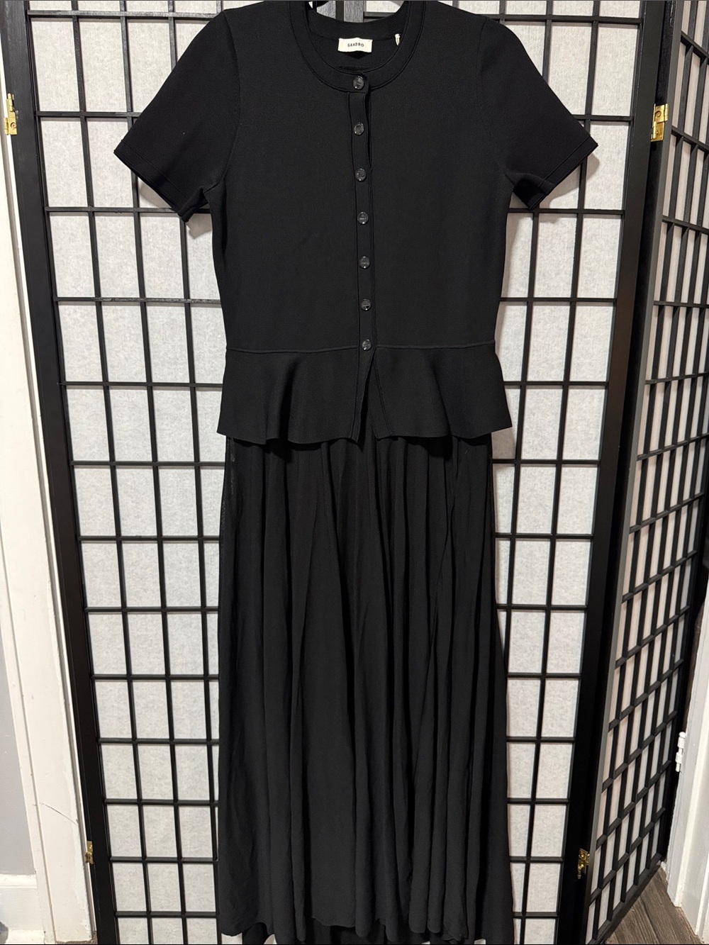 Sandro Judith Peplum Maxi Dress Black Size 8 / FR 40 - Picture 4 of 14